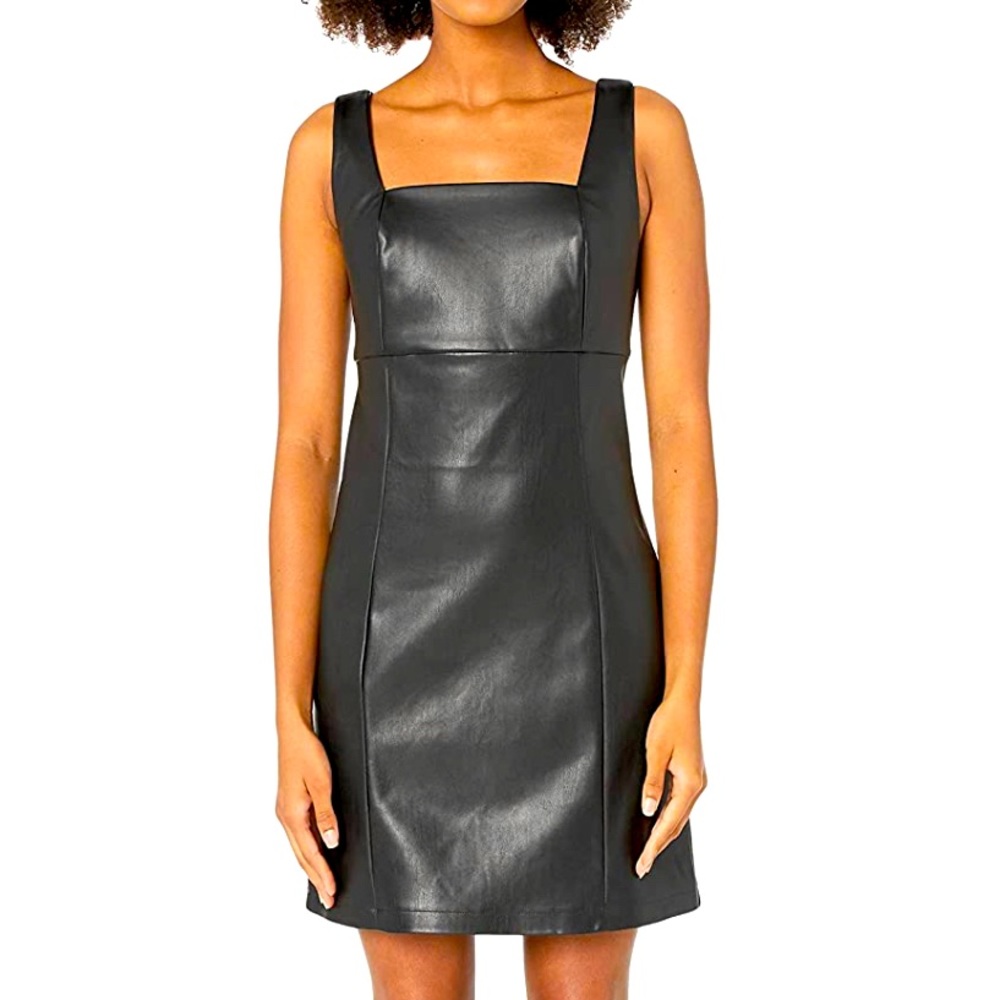 The Drop Women's Hank Vegan Leather Square Neck Mini Dress
